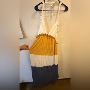 Colorblock Maxi Dress - White, Yellow, and Blue